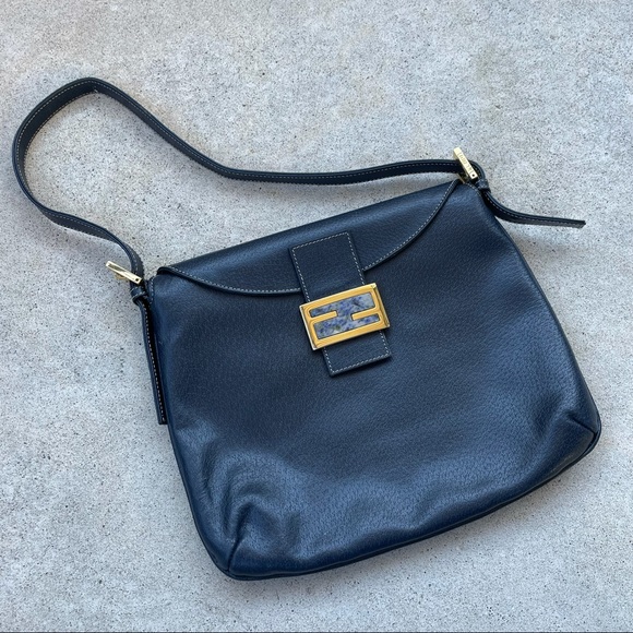 Vintage FENDI Marble-embellished Navy shoulder bag - Picture 9 of 14